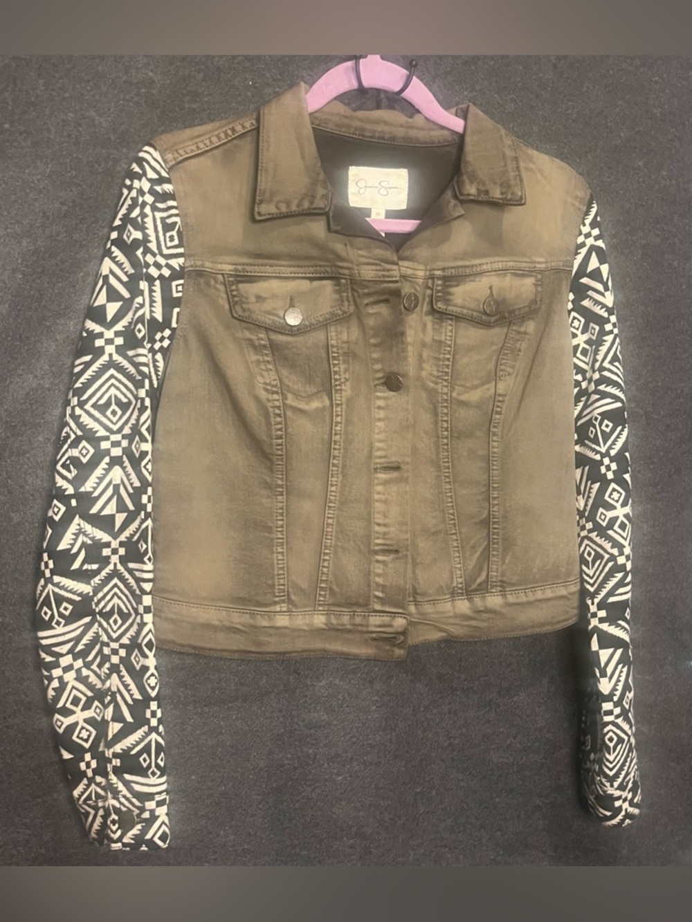 Jessica Simpson Pixie Denim Jacket Womens Size medium Olive Green